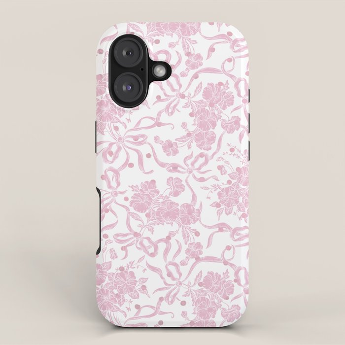 Vintage blush pink white bow floral polka dots iPhone Case Gallery Image 1