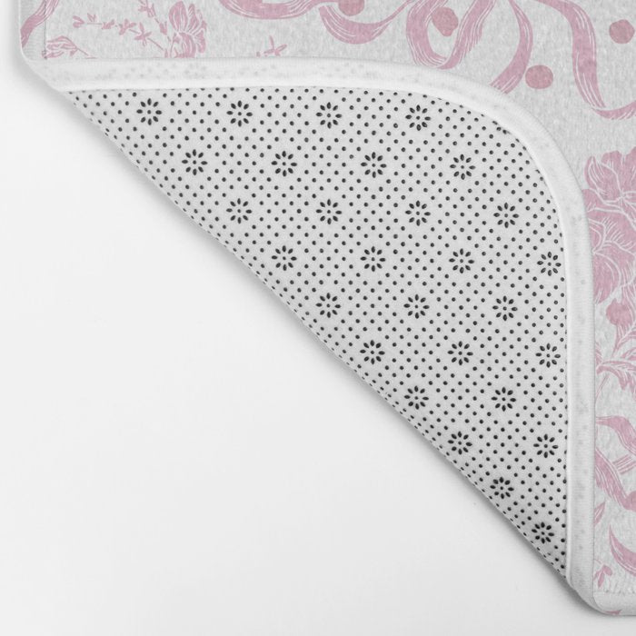 Vintage blush pink white bow floral polka dots Bath Mat Gallery Image 2