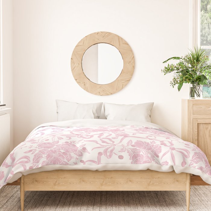 Vintage blush pink white bow floral polka dots Duvet Cover Gallery Image 3