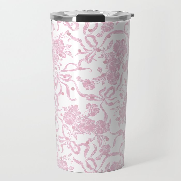 Vintage blush pink white bow floral polka dots Travel Mug Gallery Image 1