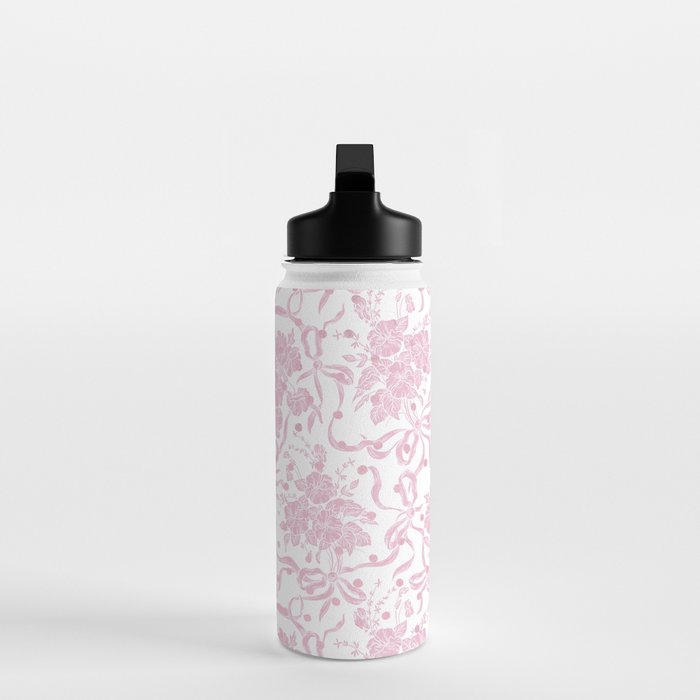 Vintage blush pink white bow floral polka dots Water Bottle Gallery Image 3