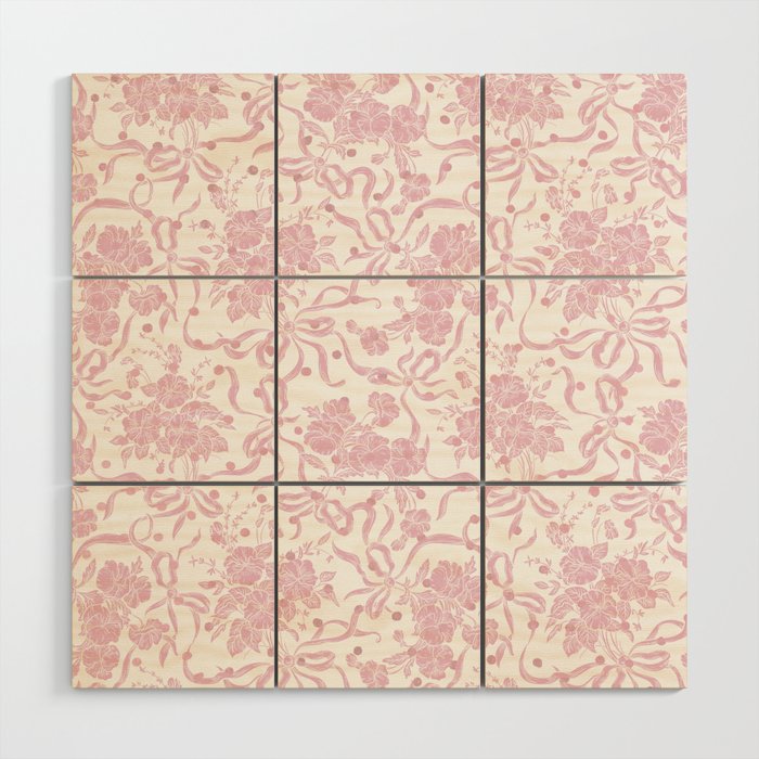 Vintage blush pink white bow floral polka dots Wood Wall Art Gallery Image 1