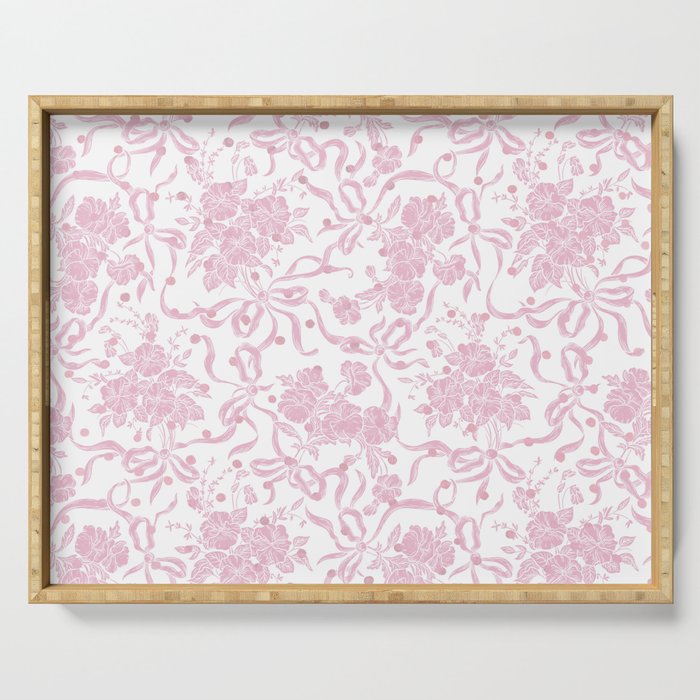 Vintage blush pink white bow floral polka dots Serving Tray Gallery Image 1