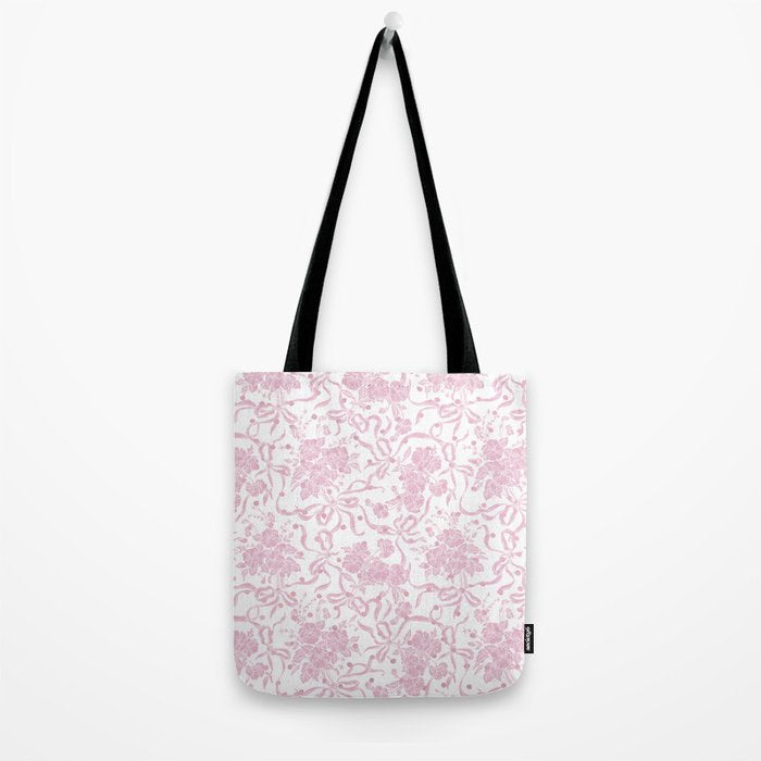 Vintage blush pink white bow floral polka dots Tote Bag Gallery Image 2