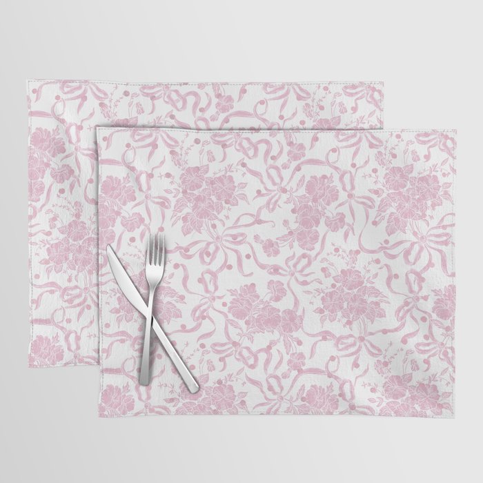 Vintage blush pink white bow floral polka dots Placemat Gallery Image 1