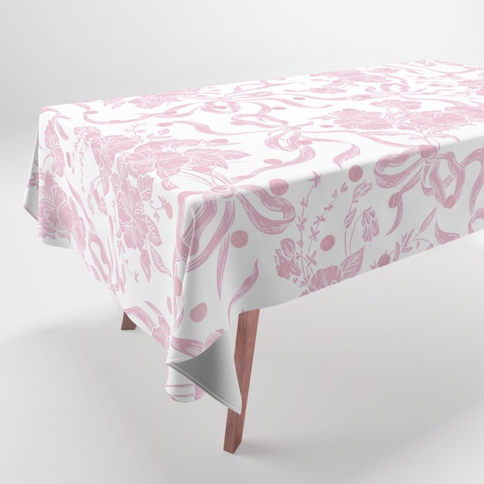 Vintage blush pink white bow floral polka dots Tablecloth Gallery Image 1