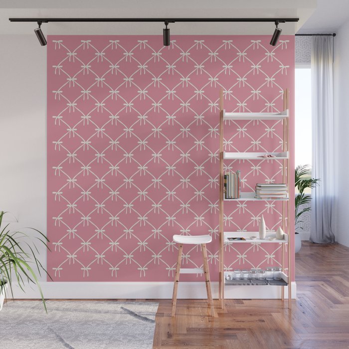 Bows & Ribbons Pattern LI 90s Bubblegum Pink Wall Mural Gallery Image 1