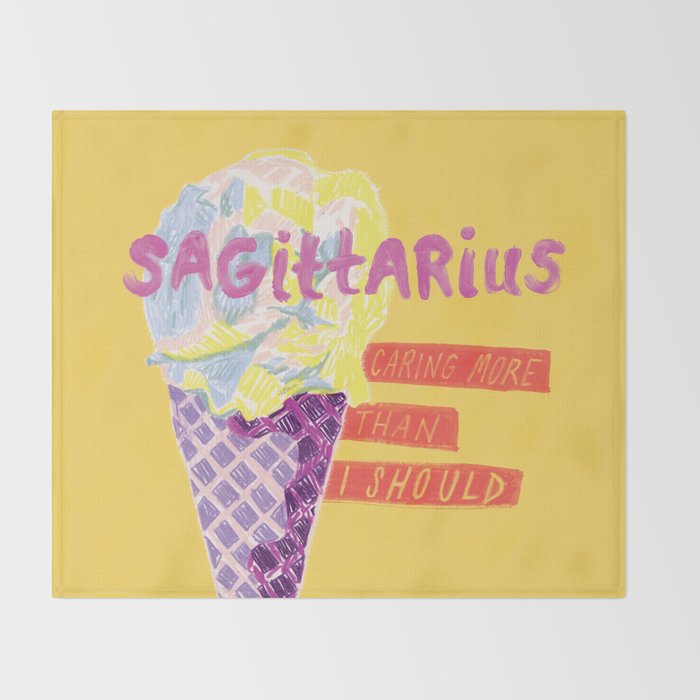 Sagittarius Cares in Sunshine Yellow | Zodiac Series  Throw Blanket Gallery Image 2