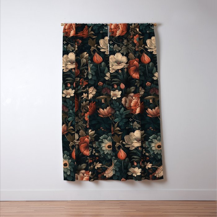 Vintage Aesthetic Beautiful Flowers, Nature Art, Dark Cottagecore Plant Collage - Flower Window Curtain Gallery Image 3