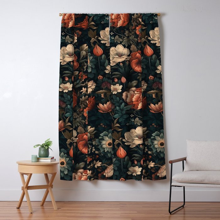 Vintage Aesthetic Beautiful Flowers, Nature Art, Dark Cottagecore Plant Collage - Flower Window Curtain Gallery Image 5