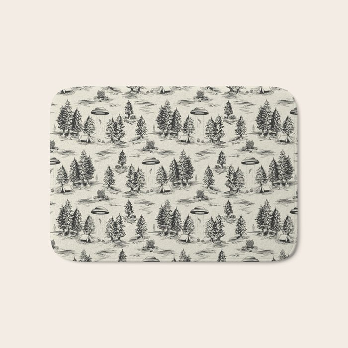 Black Alien Abduction Toile De Jouy Pattern Bath Mat Gallery Image 1