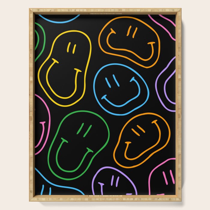 Colorful happy smiling face cartoon pattern Serving Tray Gallery Image 1