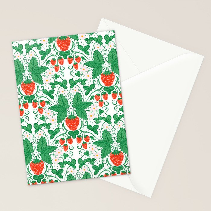 Fresh Strawberry Vine and Floral Pattern on White Stationery Card Gallery Image 2