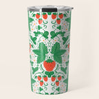 Fresh Strawberry Vine and Floral Pattern on White Travel Mug Gallery Image 1
