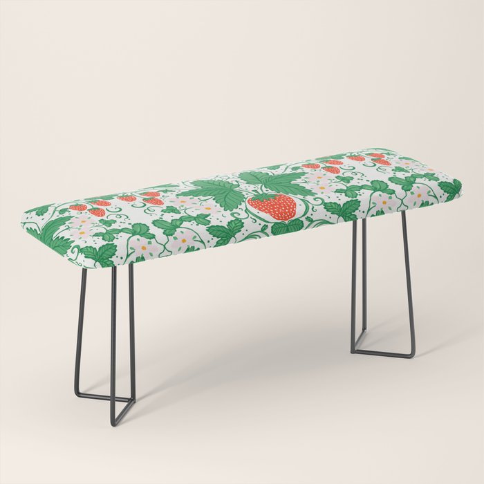 Fresh Strawberry Vine and Floral Pattern on White Bench Gallery Image 1