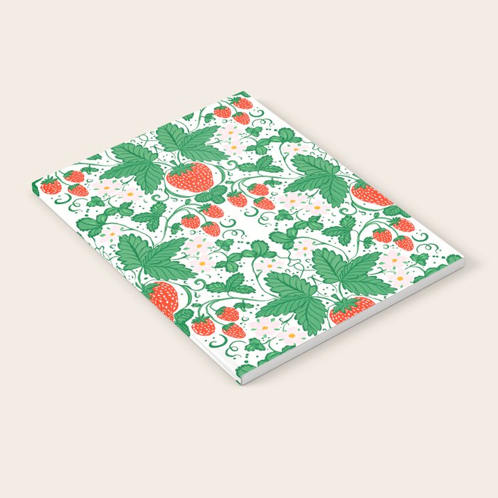 Fresh Strawberry Vine and Floral Pattern on White Notebook Gallery Image 2