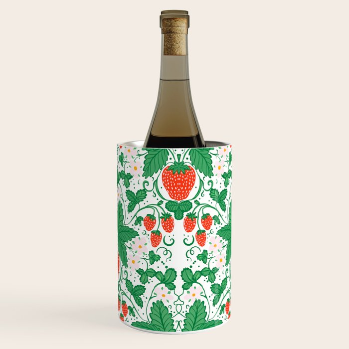 Fresh Strawberry Vine and Floral Pattern on White Wine Chiller Gallery Image 2