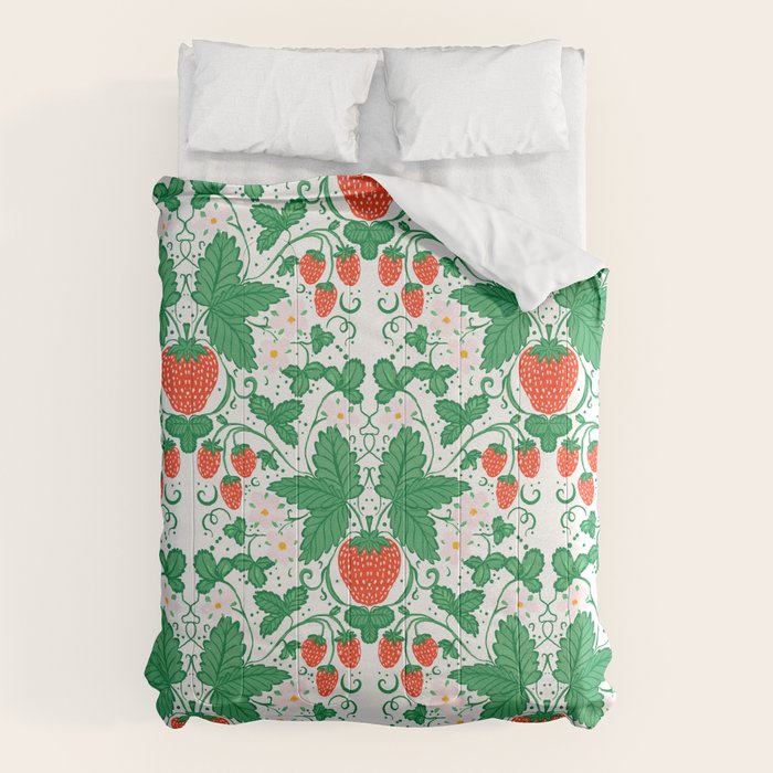 Fresh Strawberry Vine and Floral Pattern on White Comforter Gallery Image 6