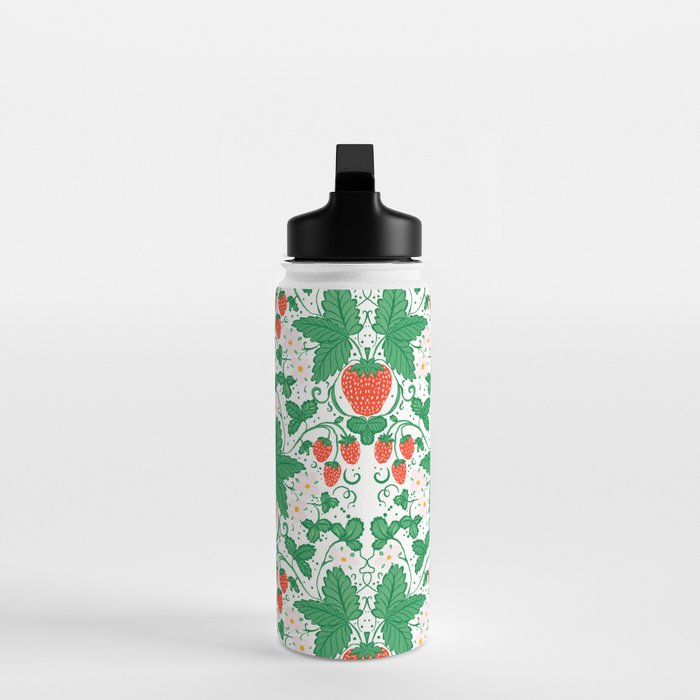 Fresh Strawberry Vine and Floral Pattern on White Water Bottle Gallery Image 3