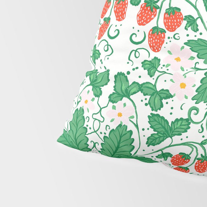 Fresh Strawberry Vine and Floral Pattern on White Pillow Sham Gallery Image 4