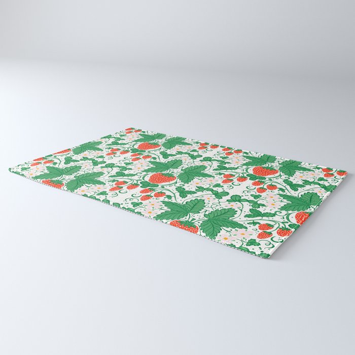 Fresh Strawberry Vine and Floral Pattern on White Rug Gallery Image 3