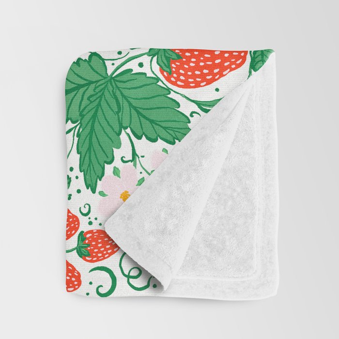 Fresh Strawberry Vine and Floral Pattern on White Throw Blanket Gallery Image 3