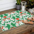 Fresh Strawberry Vine and Floral Pattern on White Outdoor Rug Gallery Image 2