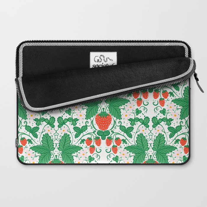 Fresh Strawberry Vine and Floral Pattern on White Laptop Sleeve Gallery Image 2