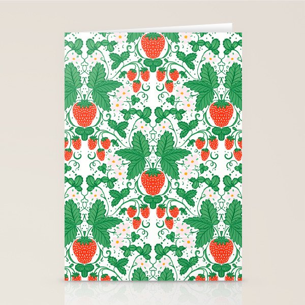 Fresh Strawberry Vine and Floral Pattern on White Stationery Card Gallery Image 2