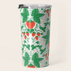 Fresh Strawberry Vine and Floral Pattern on White Travel Mug Gallery Image 3