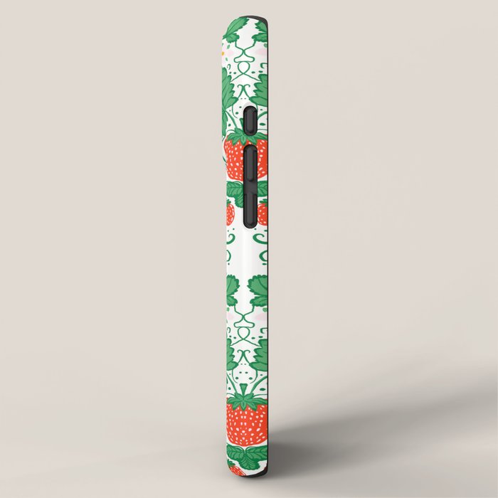 Fresh Strawberry Vine and Floral Pattern on White iPhone Case Gallery Image 2