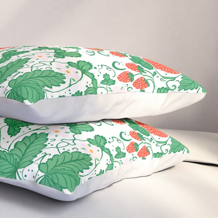 Fresh Strawberry Vine and Floral Pattern on White Pillow Sham Gallery Image 3