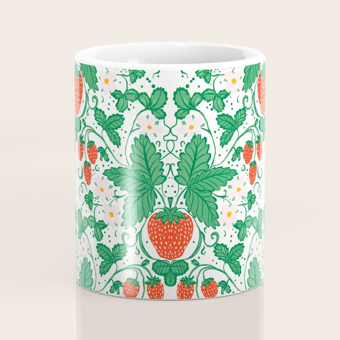 Fresh Strawberry Vine and Floral Pattern on White Coffee Mug Gallery Image 4