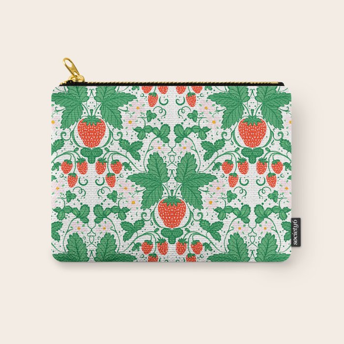 Fresh Strawberry Vine and Floral Pattern on White Carry All Pouch Gallery Image 1