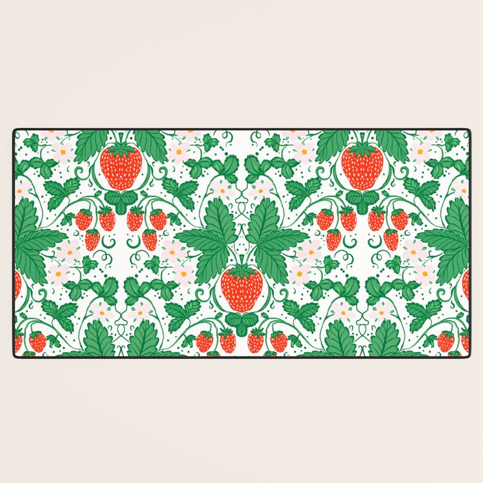 Fresh Strawberry Vine and Floral Pattern on White Desk Mat Gallery Image 3