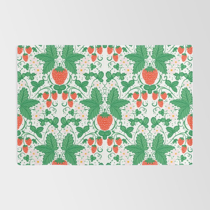 Fresh Strawberry Vine and Floral Pattern on White Rug Gallery Image 2