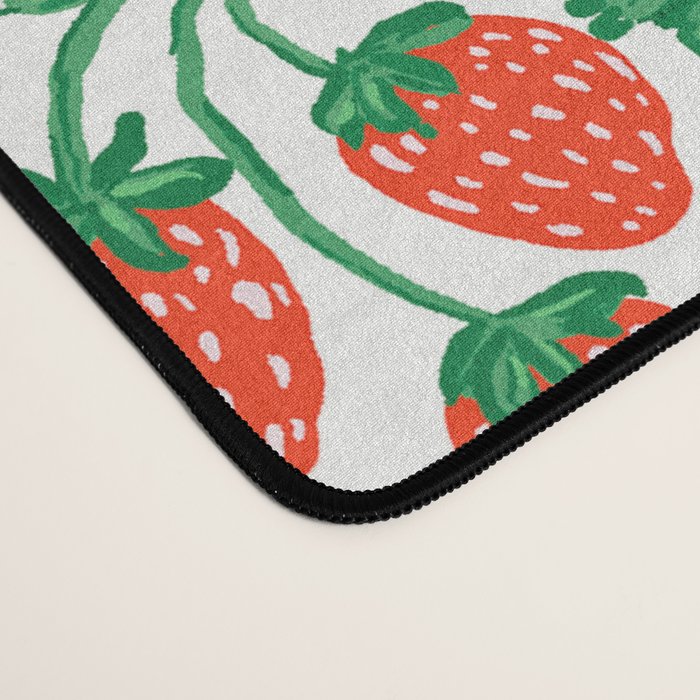 Fresh Strawberry Vine and Floral Pattern on White Desk Mat Gallery Image 4