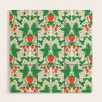 Fresh Strawberry Vine and Floral Pattern on White Wood Wall Art Gallery Image 1