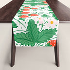 Fresh Strawberry Vine and Floral Pattern on White Table Runner Gallery Image 1