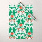 Fresh Strawberry Vine and Floral Pattern on White Wrapping Paper Gallery Image 1