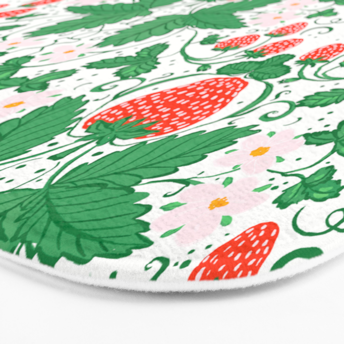Fresh Strawberry Vine and Floral Pattern on White Bath Mat Gallery Image 3