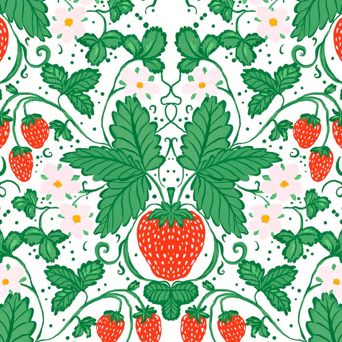 Fresh Strawberry Vine and Floral Pattern on White Coffee Mug Gallery Image 2