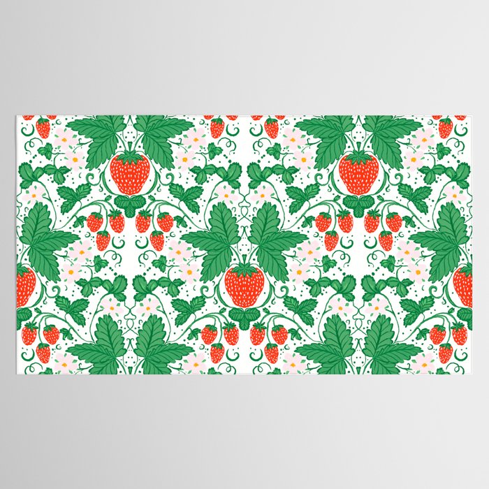 Fresh Strawberry Vine and Floral Pattern on White Tablecloth Gallery Image 2