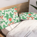 Fresh Strawberry Vine and Floral Pattern on White Pillow Sham Gallery Image 2