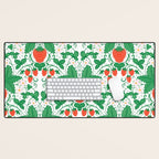 Fresh Strawberry Vine and Floral Pattern on White Desk Mat Gallery Image 1