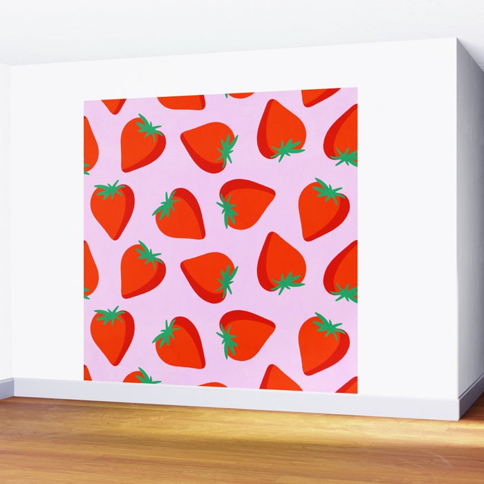 Bold and Vibrant Minimal Strawberry Pattern Pink Red Wall Mural Gallery Image 2