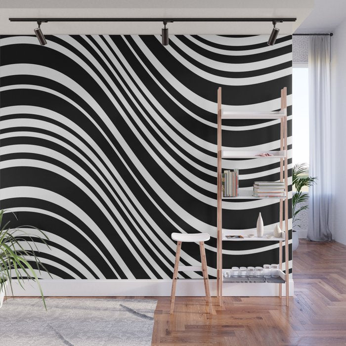 Wavy Stripes XLI - Black and White Wall Mural Gallery Image 1