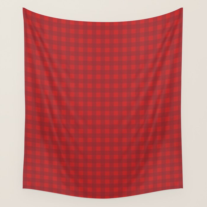Cherry Red Gingham Check Pattern Wall Tapestry Gallery Image 4