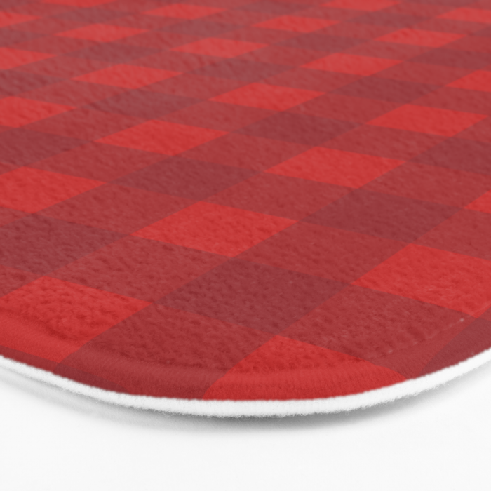 Cherry Red Gingham Check Pattern Bath Mat Gallery Image 3