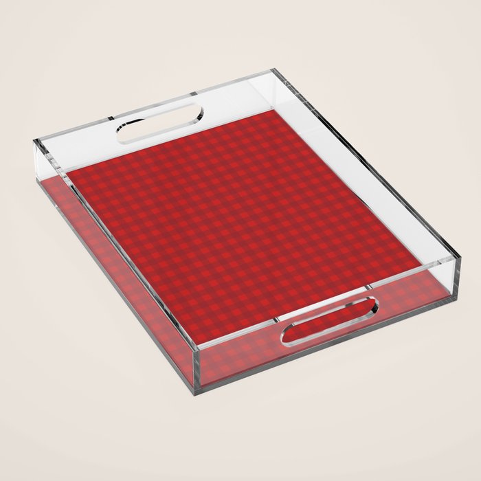 Cherry Red Gingham Check Pattern Acrylic Tray Gallery Image 1